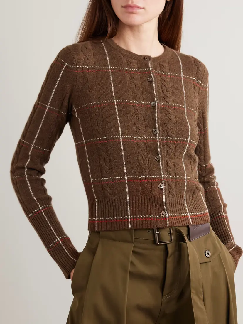 Guest In Residence Jane Checked Cable-knit Cashmere Cardigan | Thumbnail 3