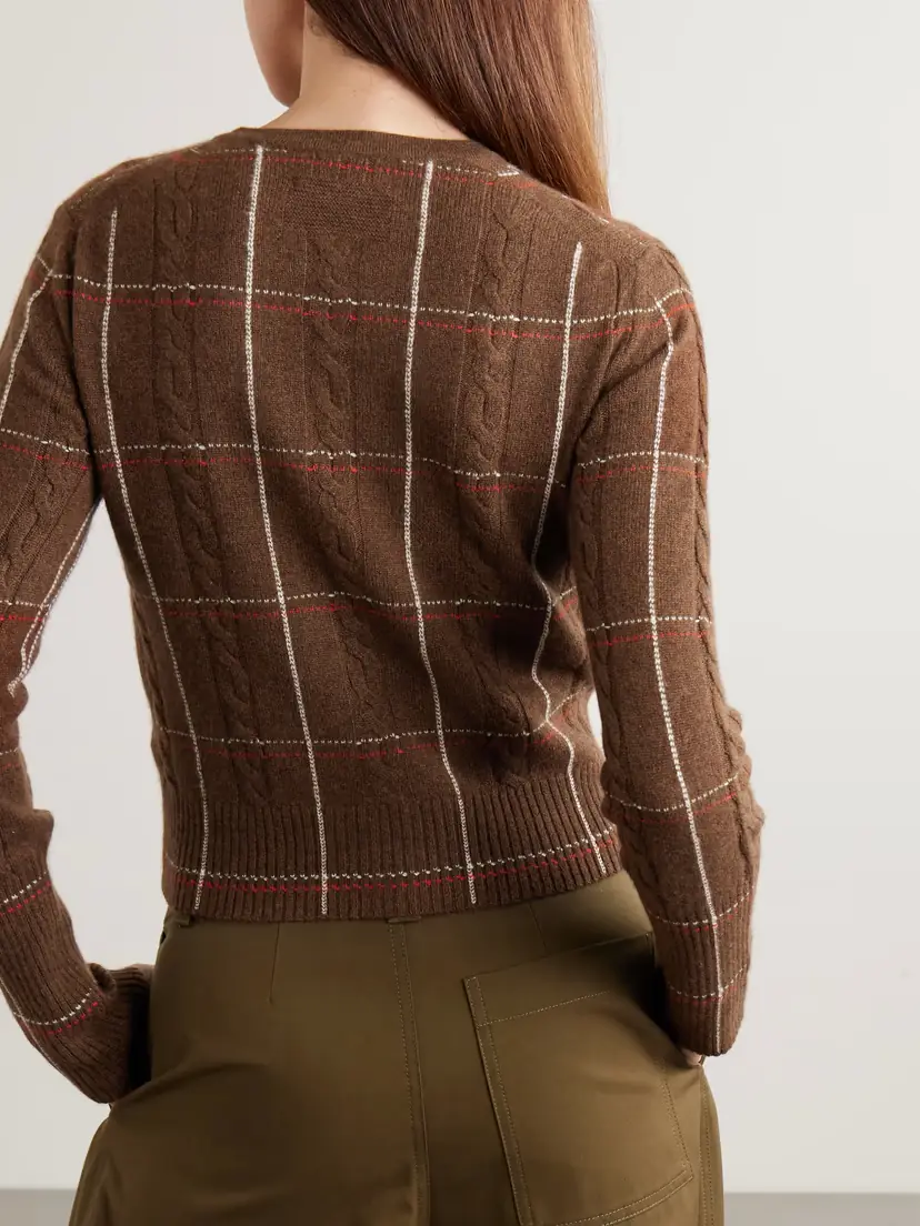Guest In Residence Jane Checked Cable-knit Cashmere Cardigan | Thumbnail 4