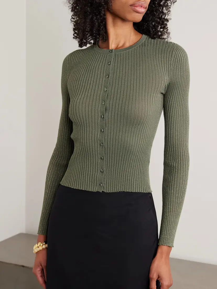 LESET Blake Ribbed Lurex Cardigan | Thumbnail 3