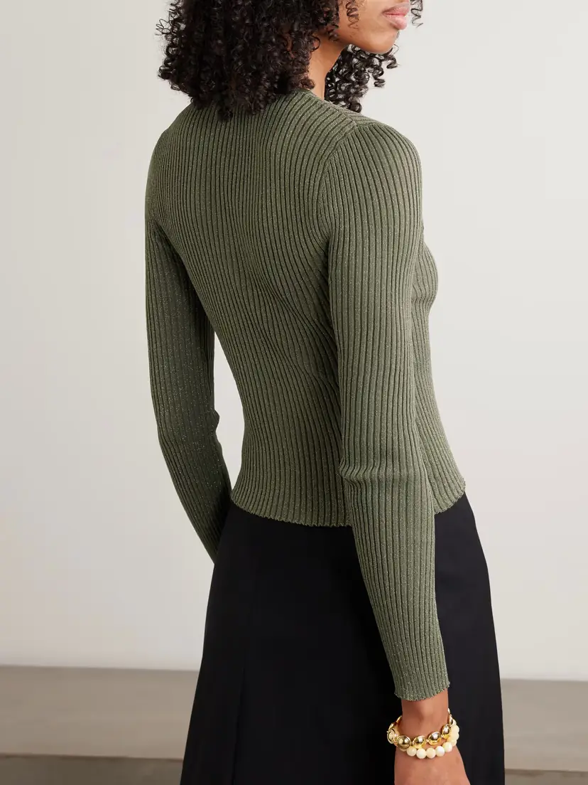 LESET Blake Ribbed Lurex Cardigan | Thumbnail 4