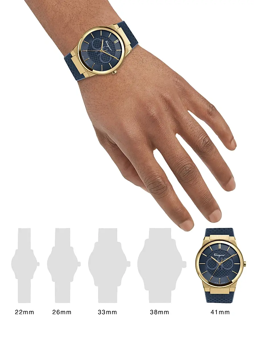 FERRAGAMO Men's Sapphire Yellow Gold IP Double Gancini Rubber Strap Watch - Gold | Thumbnail 2 FERRAGAMO Men's Sapphire Yellow Gold IP Double Gancini Rubber Strap Watch - Gold | Thumbnail 2