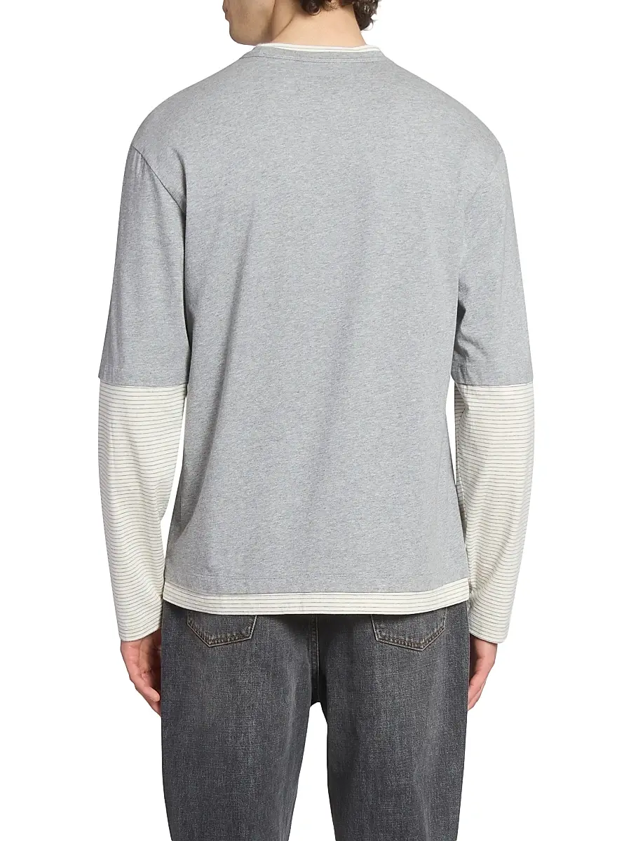 Officine Générale Men's Bosco Layered Striped Cotton Shirt - Light Heather Grey White | Thumbnail 5 Officine Générale Men's Bosco Layered Striped Cotton Shirt - Light Heather Grey White | Thumbnail 5
