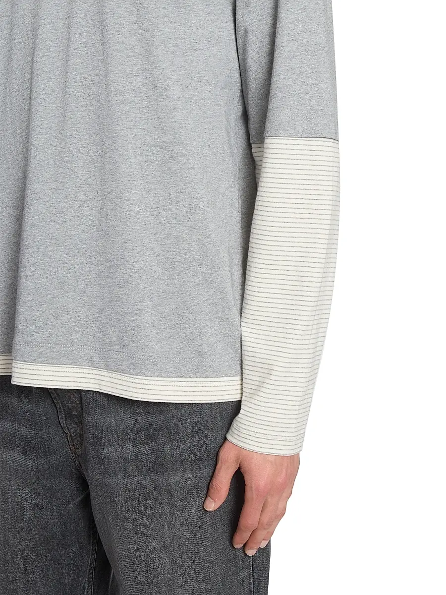 Officine Générale Men's Bosco Layered Striped Cotton Shirt - Light Heather Grey White | Thumbnail 6 Officine Générale Men's Bosco Layered Striped Cotton Shirt - Light Heather Grey White | Thumbnail 6