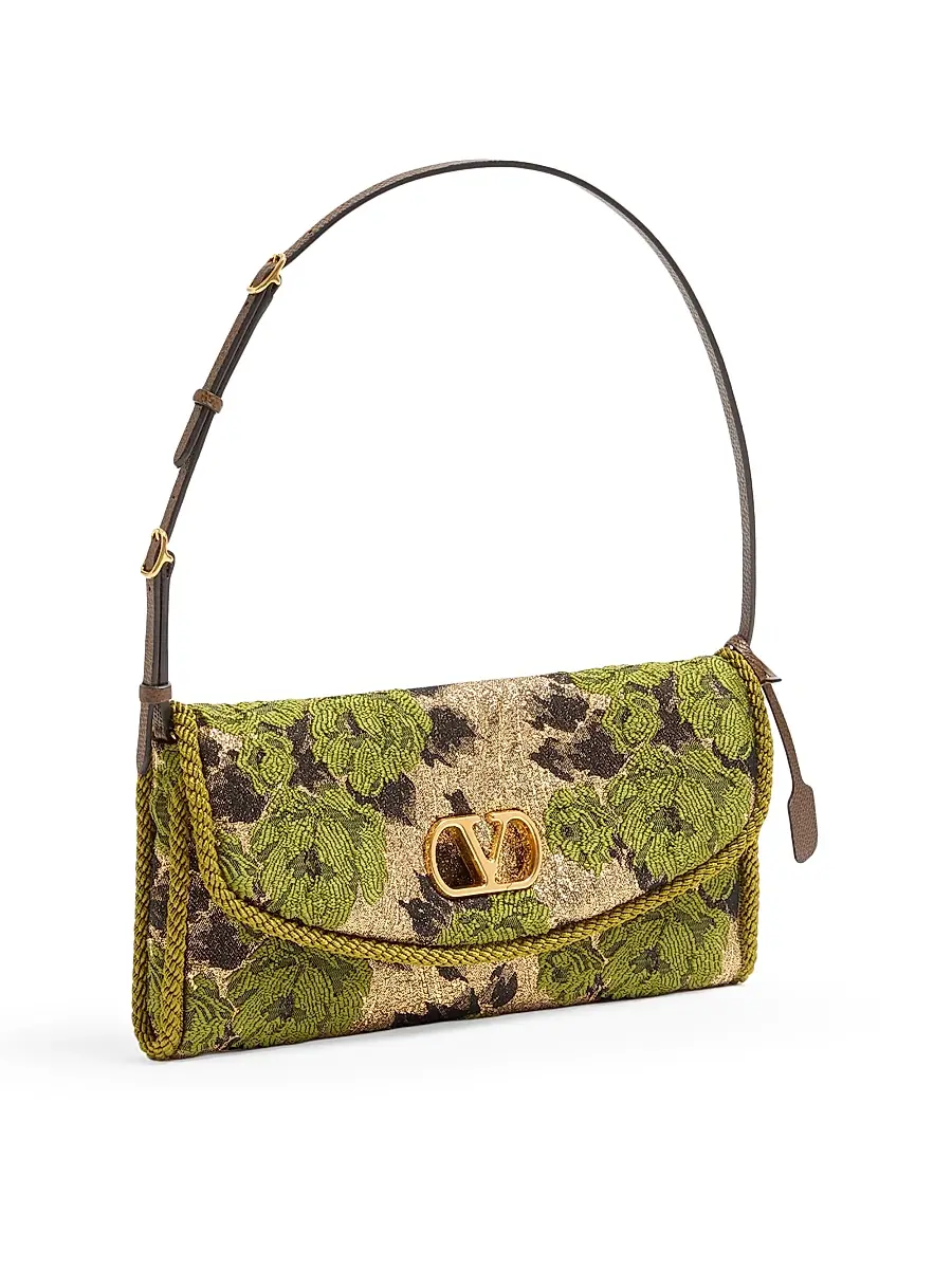 Valentino Garavani Women's Devain Small Shoulder Bag in Jacquard Lurex Fabric - Gold Green | Thumbnail 2
