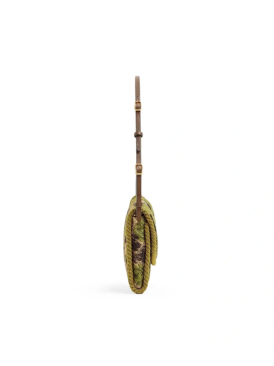 Valentino Garavani Women's Devain Small Shoulder Bag in Jacquard Lurex Fabric - Gold Green | Thumbnail 3