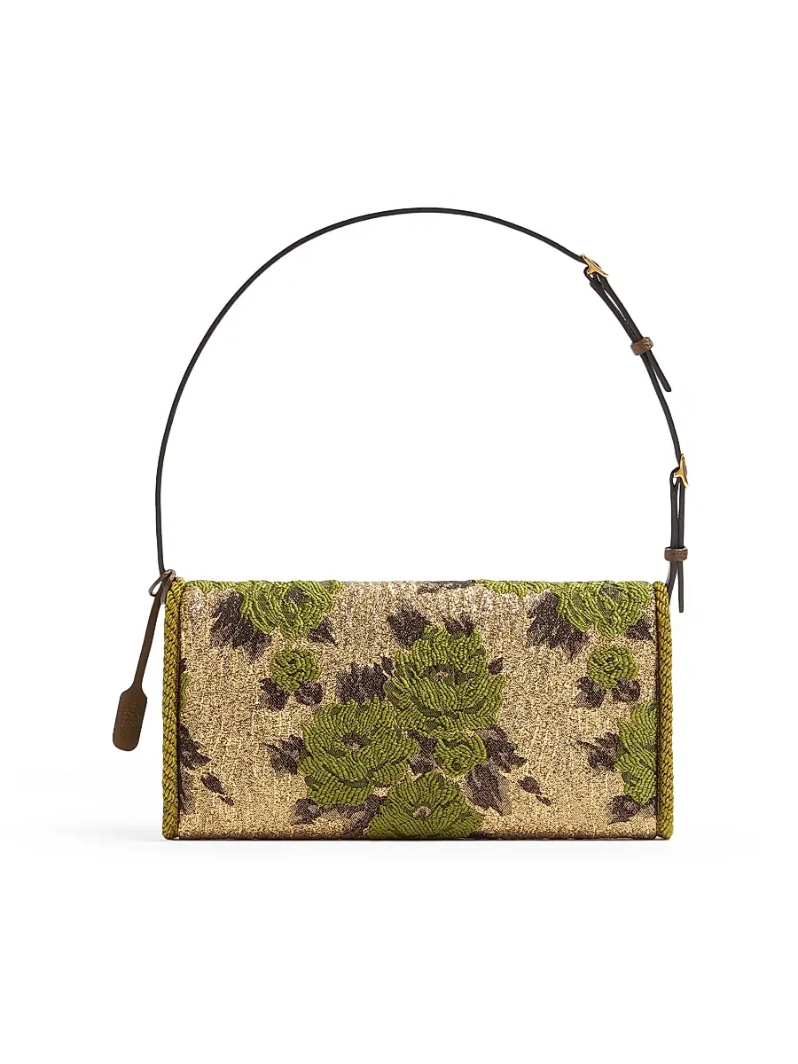 Valentino Garavani Women's Devain Small Shoulder Bag in Jacquard Lurex Fabric - Gold Green | Thumbnail 4