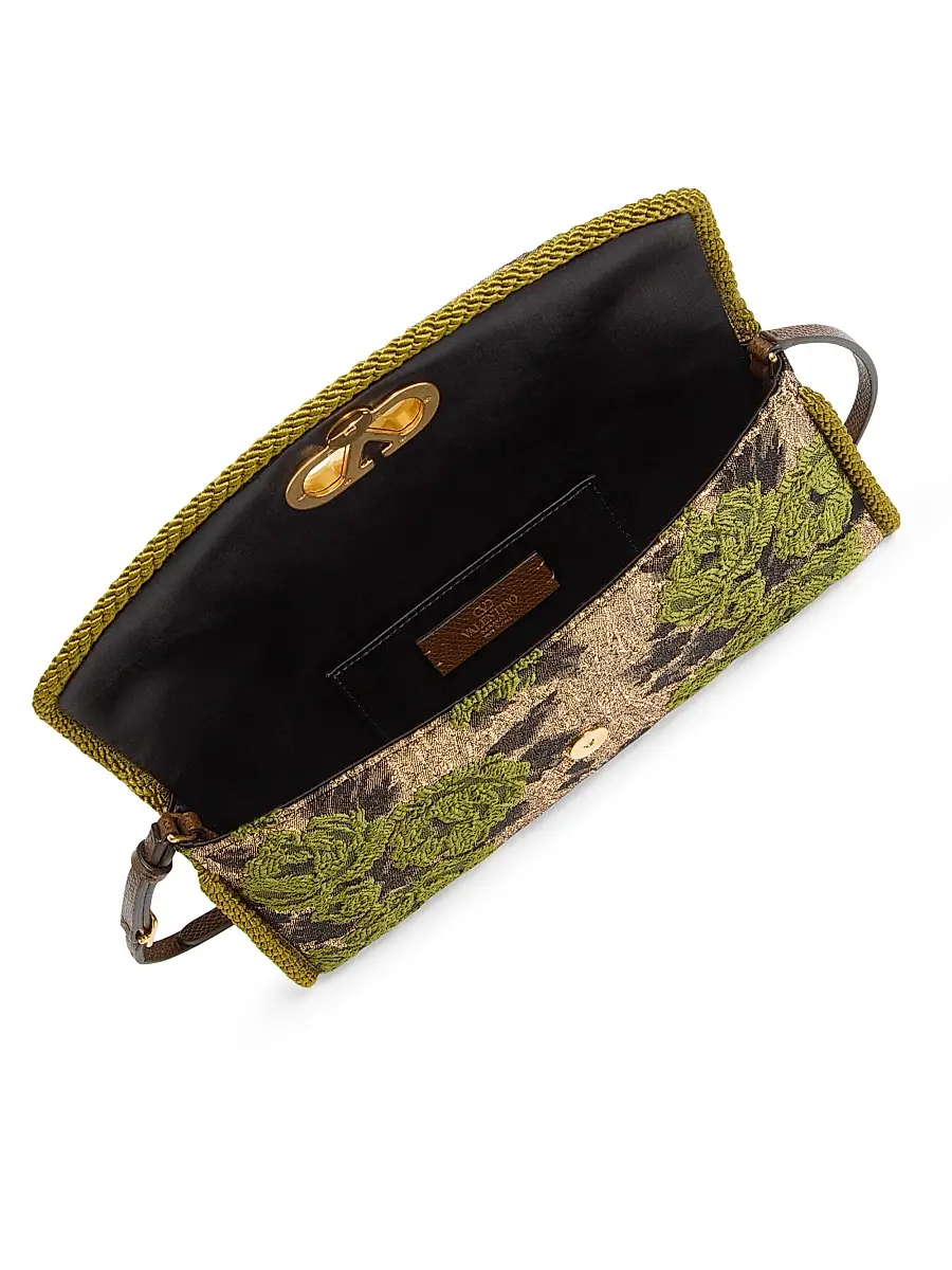 Valentino Garavani Women's Devain Small Shoulder Bag in Jacquard Lurex Fabric - Gold Green | Thumbnail 5