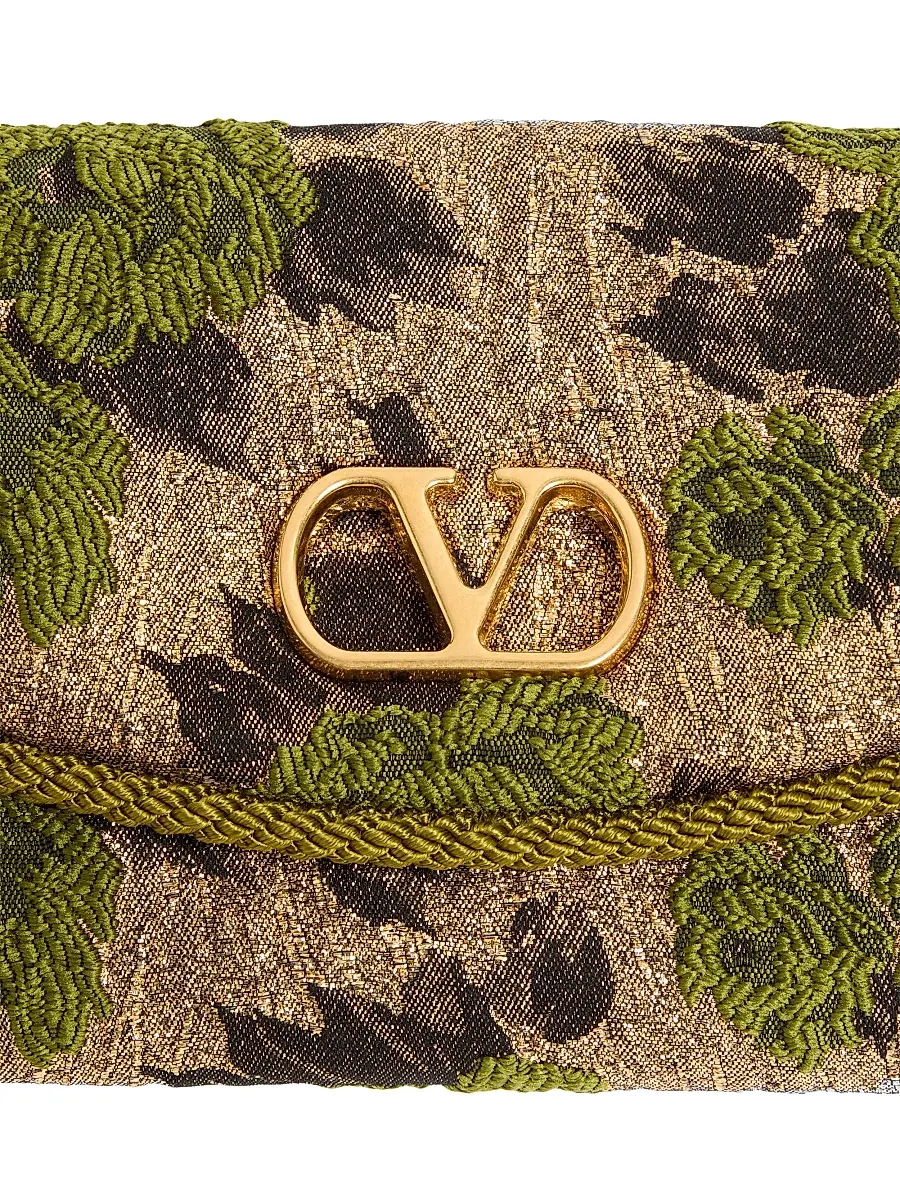 Valentino Garavani Women's Devain Small Shoulder Bag in Jacquard Lurex Fabric - Gold Green | Thumbnail 6