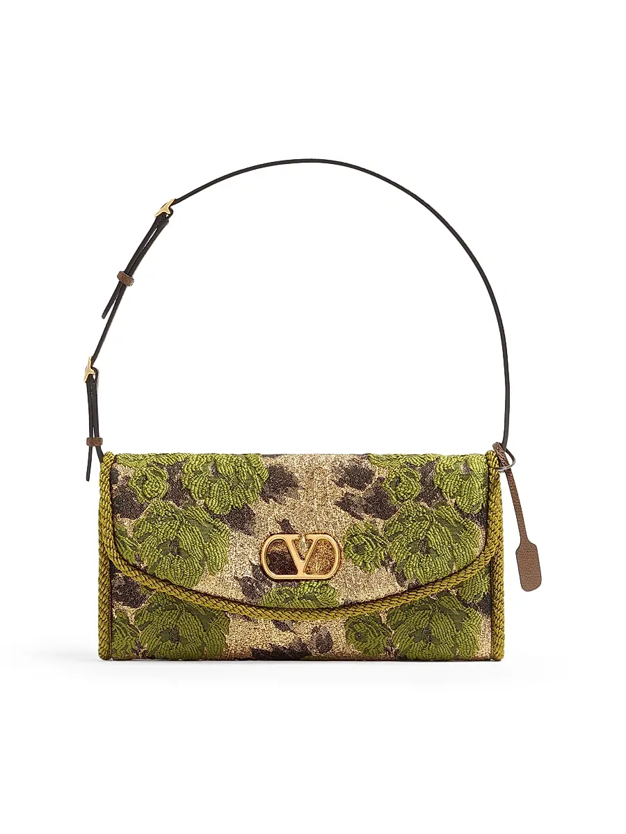 Valentino Garavani Women's Devain Small Shoulder Bag in Jacquard Lurex Fabric - Gold Green | Image 1 Valentino Garavani Women's Devain Small Shoulder Bag in Jacquard Lurex Fabric - Gold Green | Image 1