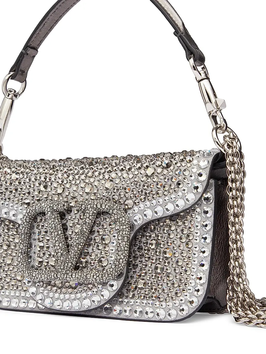 Valentino Women's Small Locò Top Handle Bag with Rhinestones - Crystal | Thumbnail 7