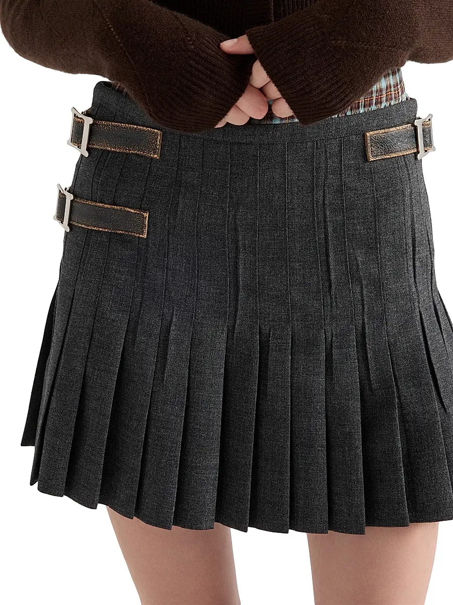 Prada Women's Pleated Rush Stitch Wool Mini Skirt - Grey | Thumbnail 5 Prada Women's Pleated Rush Stitch Wool Mini Skirt - Grey | Thumbnail 5