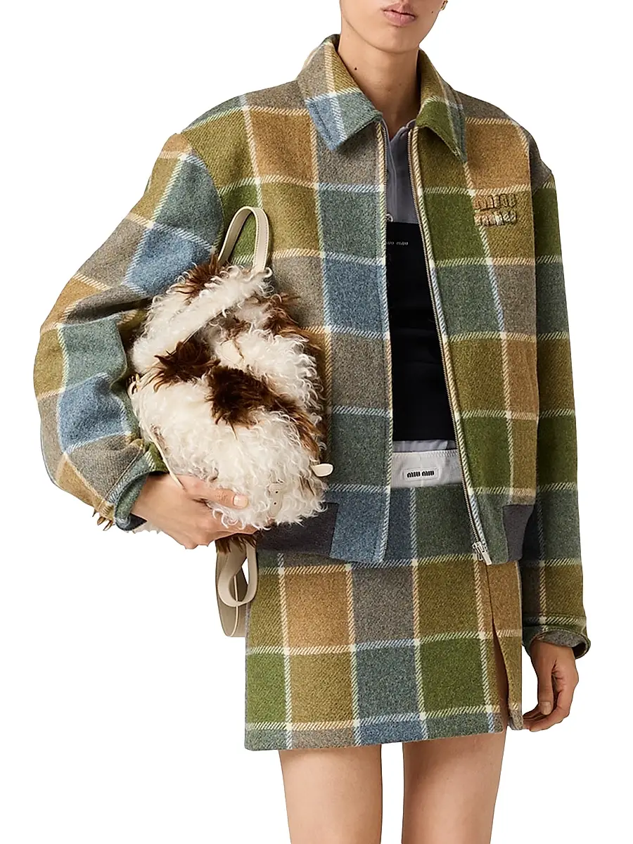 Miu Miu Women's Checked Blouson Jacket - Brown | Thumbnail 2 Miu Miu Women's Checked Blouson Jacket - Brown | Thumbnail 2