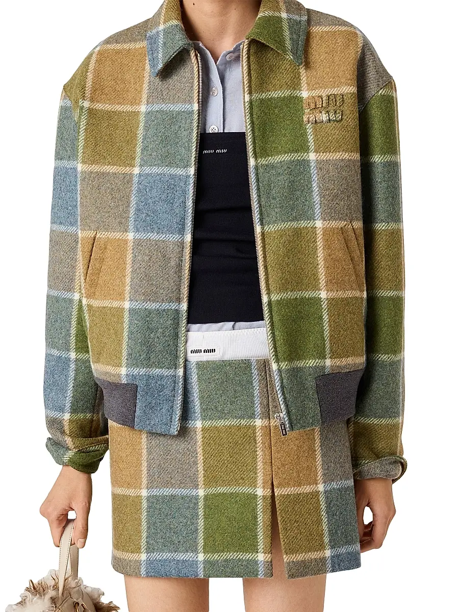 Miu Miu Women's Checked Blouson Jacket - Brown | Thumbnail 4 Miu Miu Women's Checked Blouson Jacket - Brown | Thumbnail 4