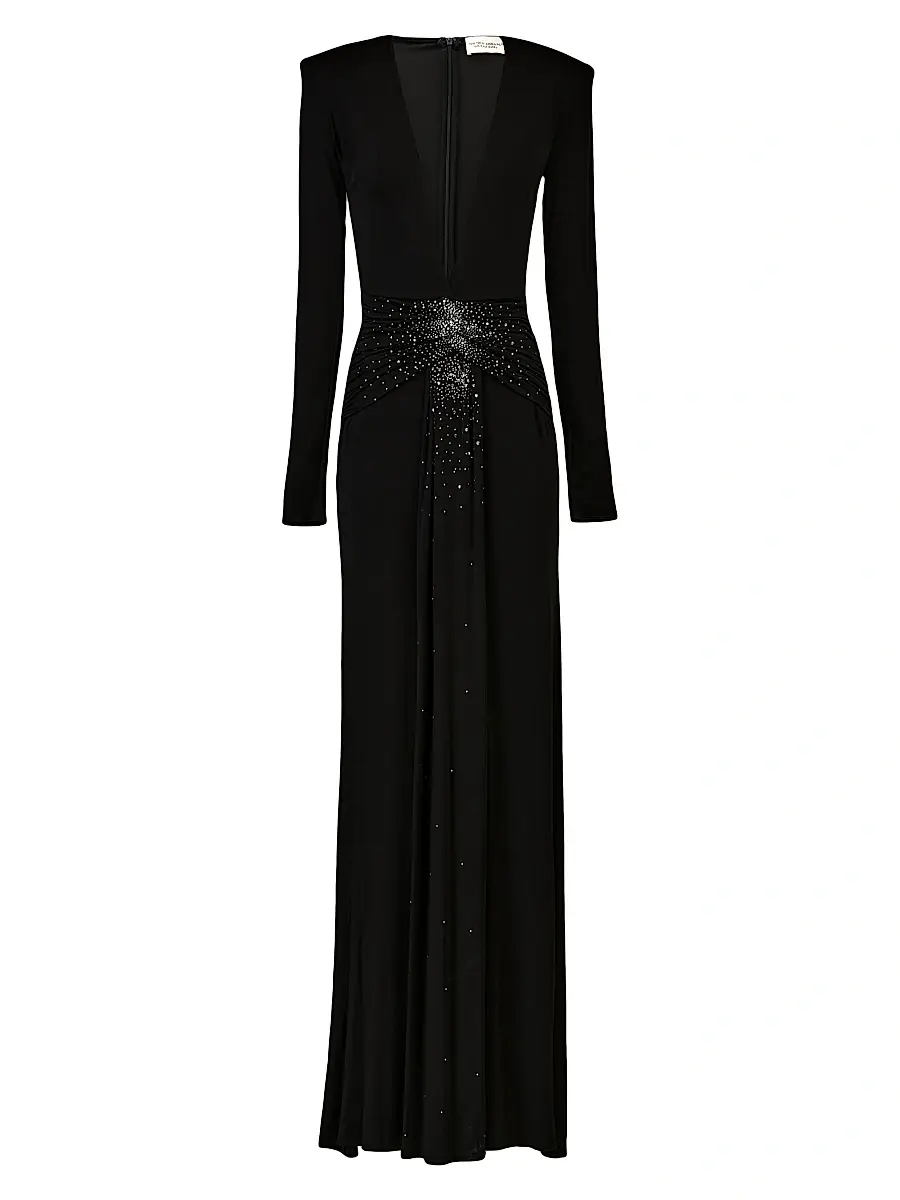 The New Arrivals Ilkyaz Ozel Women's Azure Rhinestone Plunging V-neck Jersey Gown - Magie Noire | Image 1 The New Arrivals Ilkyaz Ozel Women's Azure Rhinestone Plunging V-neck Jersey Gown - Magie Noire | Image 1