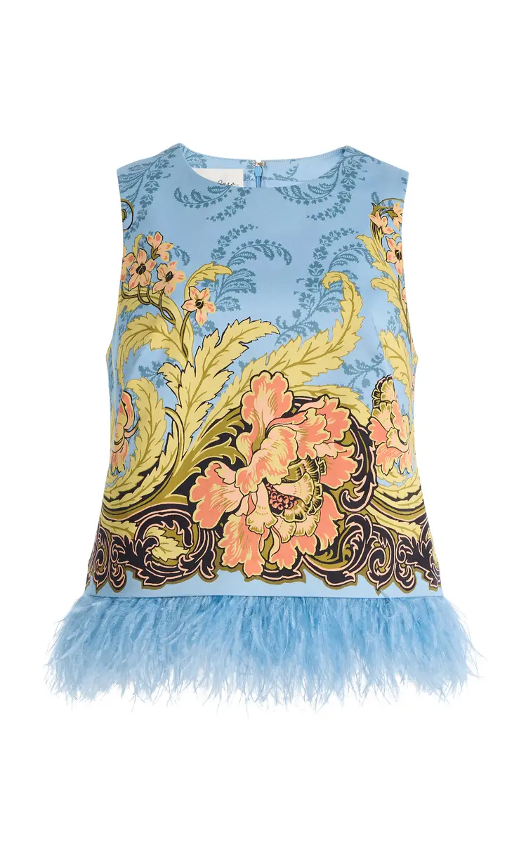 Cara Cara Belmond Feather-Trimmed Cotton-Sateen Top | Image 1 Cara Cara Belmond Feather-Trimmed Cotton-Sateen Top | Image 1