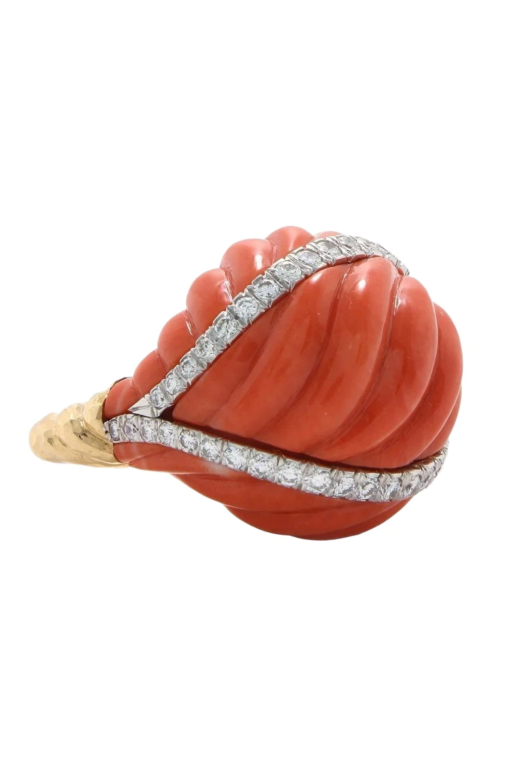 DAVID WEBB Coral Diamond Dome Ring