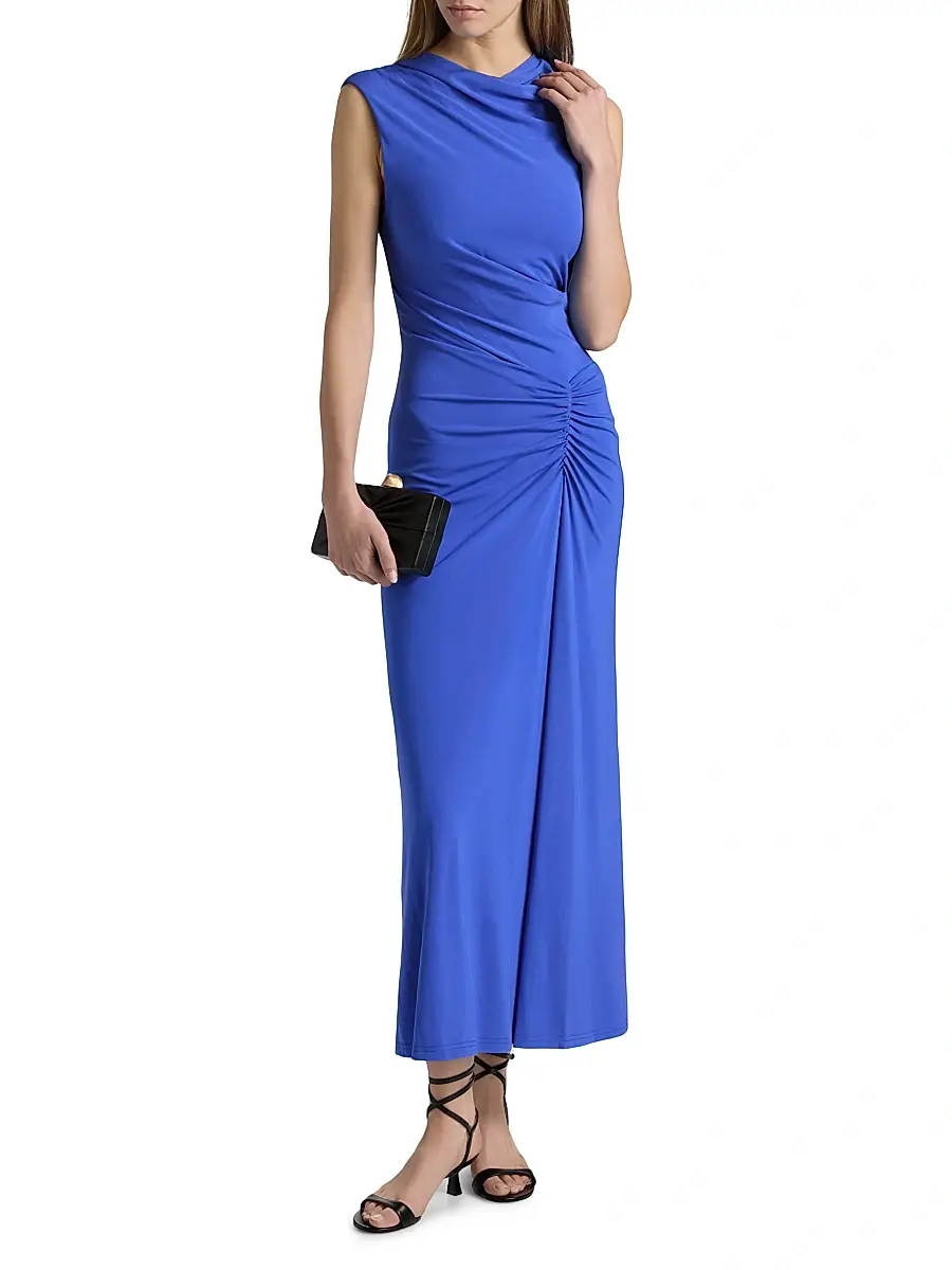 SIMKHAI Women's Acacia Ruched Jersey Midi-Dress - Cobalt Blue | Thumbnail 2 SIMKHAI Women's Acacia Ruched Jersey Midi-Dress - Cobalt Blue | Thumbnail 2