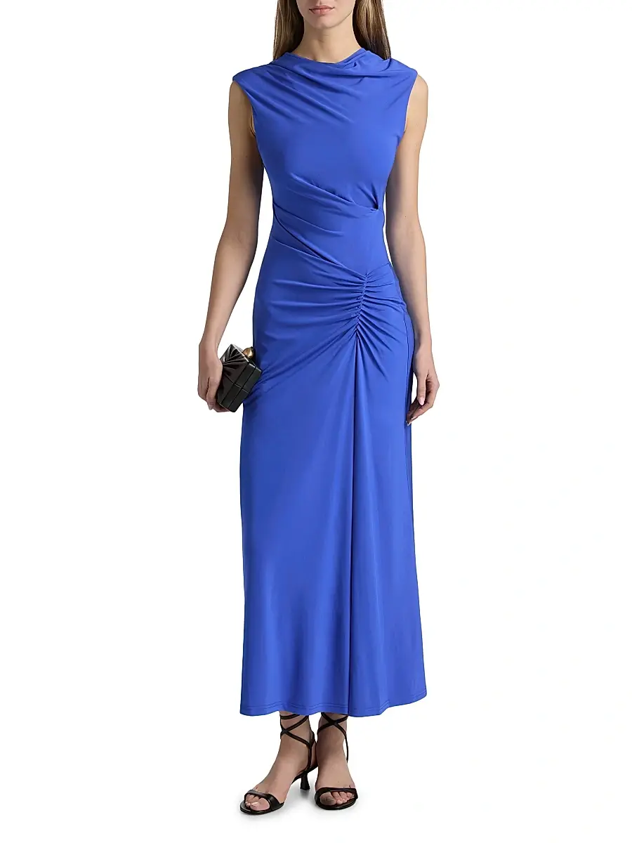 SIMKHAI Women's Acacia Ruched Jersey Midi-Dress - Cobalt Blue | Thumbnail 3 SIMKHAI Women's Acacia Ruched Jersey Midi-Dress - Cobalt Blue | Thumbnail 3