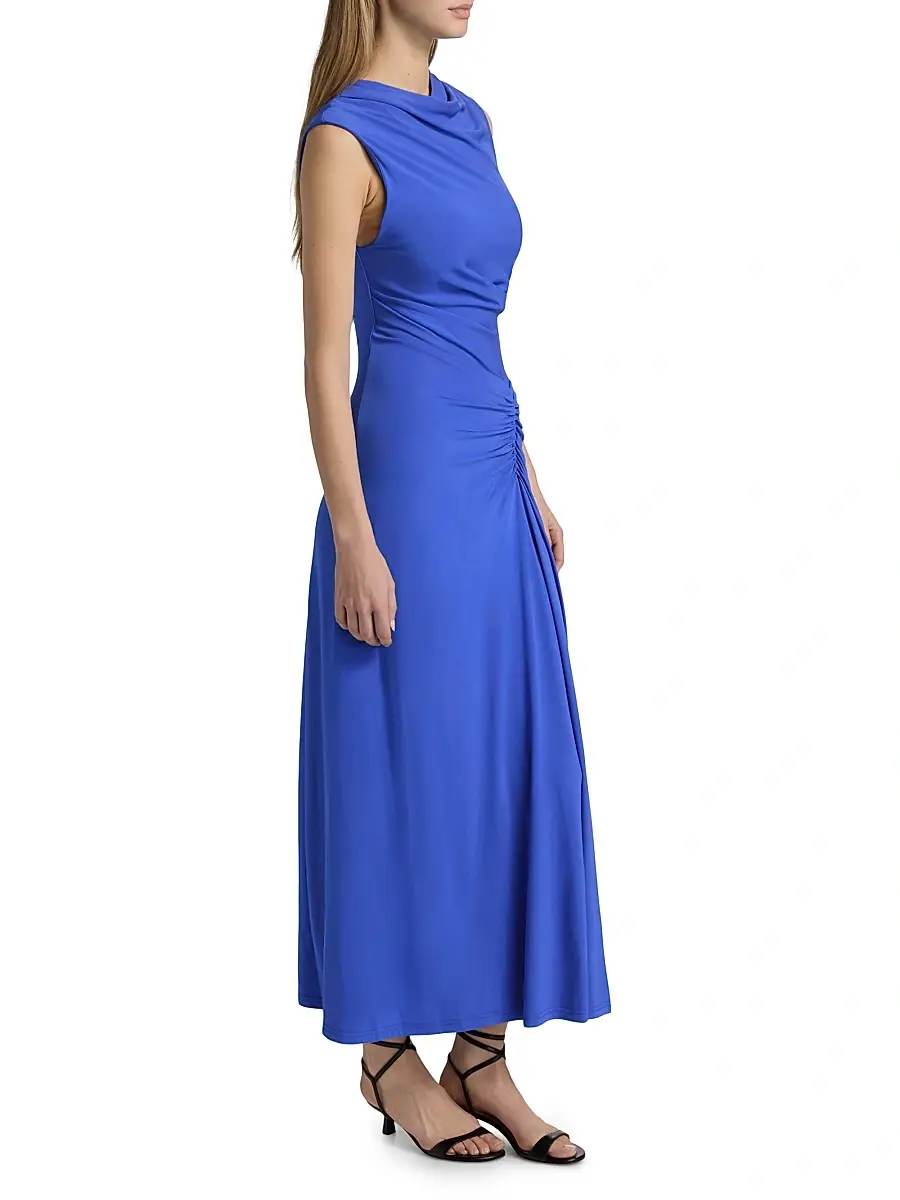 SIMKHAI Women's Acacia Ruched Jersey Midi-Dress - Cobalt Blue | Thumbnail 4 SIMKHAI Women's Acacia Ruched Jersey Midi-Dress - Cobalt Blue | Thumbnail 4