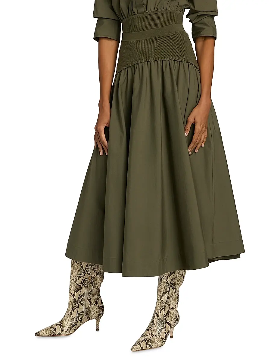 Simkhai Women's Ovie Cotton Midi-Skirt - Fern - Size Large | Thumbnail 4 Simkhai Women's Ovie Cotton Midi-Skirt - Fern - Size Large | Thumbnail 4