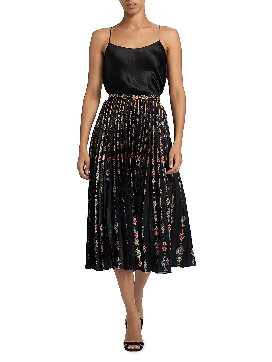 Saloni Women's Kim Pleated Floral Midi-Skirt - Pendant Stripe Plmt | Thumbnail 2 Saloni Women's Kim Pleated Floral Midi-Skirt - Pendant Stripe Plmt | Thumbnail 2