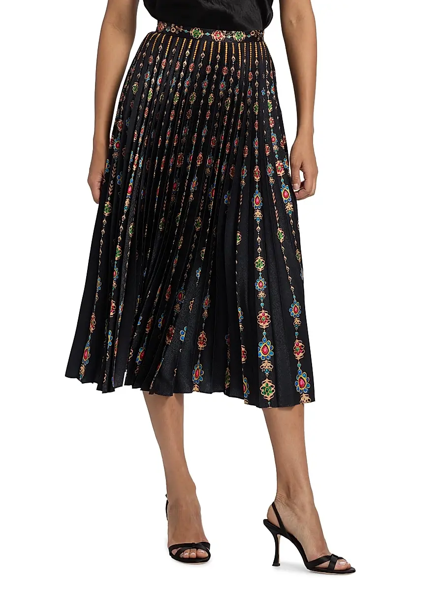 Saloni Women's Kim Pleated Floral Midi-Skirt - Pendant Stripe Plmt | Thumbnail 3 Saloni Women's Kim Pleated Floral Midi-Skirt - Pendant Stripe Plmt | Thumbnail 3