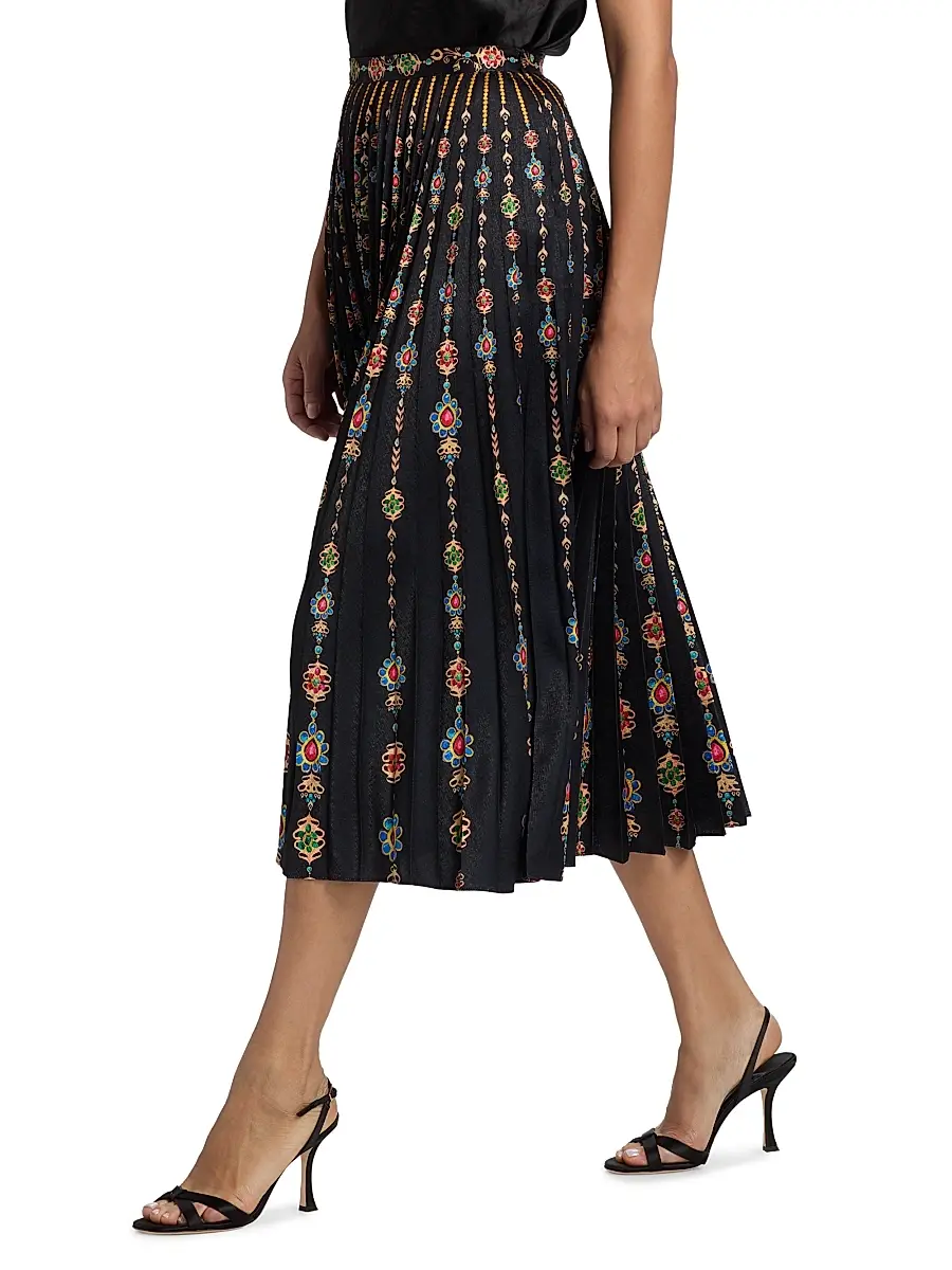 Saloni Women's Kim Pleated Floral Midi-Skirt - Pendant Stripe Plmt | Thumbnail 4 Saloni Women's Kim Pleated Floral Midi-Skirt - Pendant Stripe Plmt | Thumbnail 4