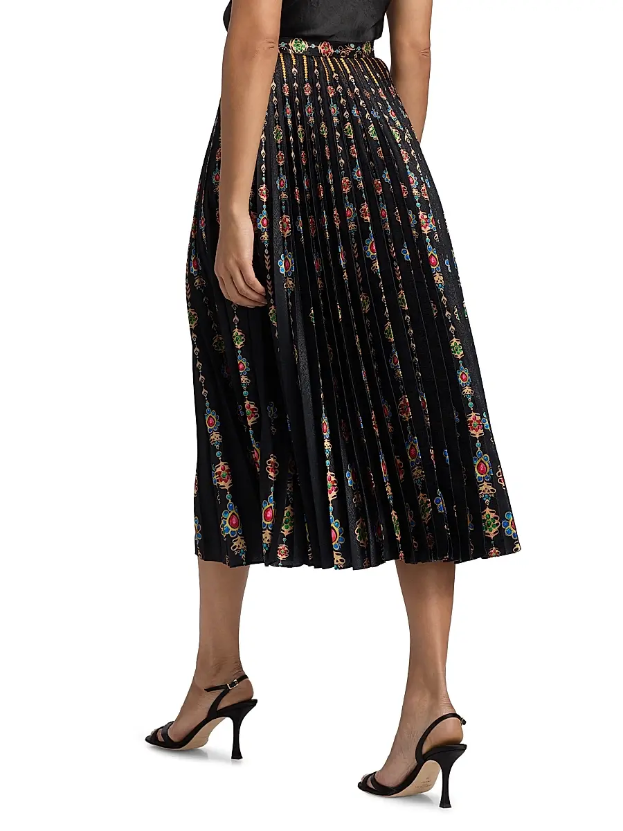 Saloni Women's Kim Pleated Floral Midi-Skirt - Pendant Stripe Plmt | Thumbnail 5 Saloni Women's Kim Pleated Floral Midi-Skirt - Pendant Stripe Plmt | Thumbnail 5