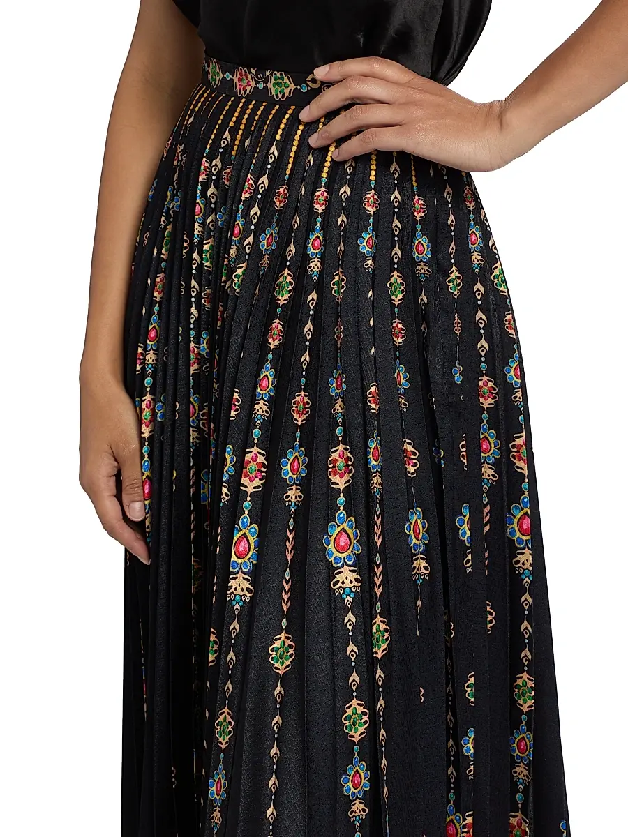 Saloni Women's Kim Pleated Floral Midi-Skirt - Pendant Stripe Plmt | Thumbnail 6 Saloni Women's Kim Pleated Floral Midi-Skirt - Pendant Stripe Plmt | Thumbnail 6