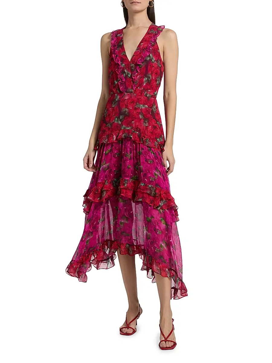 Saloni Women's Jolie Frilled Floral Midi-Dress | Thumbnail 2 Saloni Women's Jolie Frilled Floral Midi-Dress | Thumbnail 2