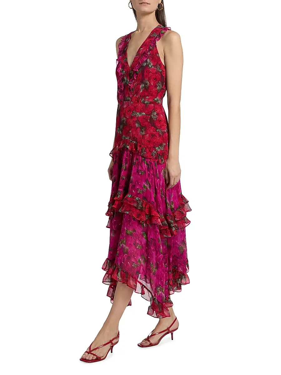 Saloni Women's Jolie Frilled Floral Midi-Dress | Thumbnail 4 Saloni Women's Jolie Frilled Floral Midi-Dress | Thumbnail 4