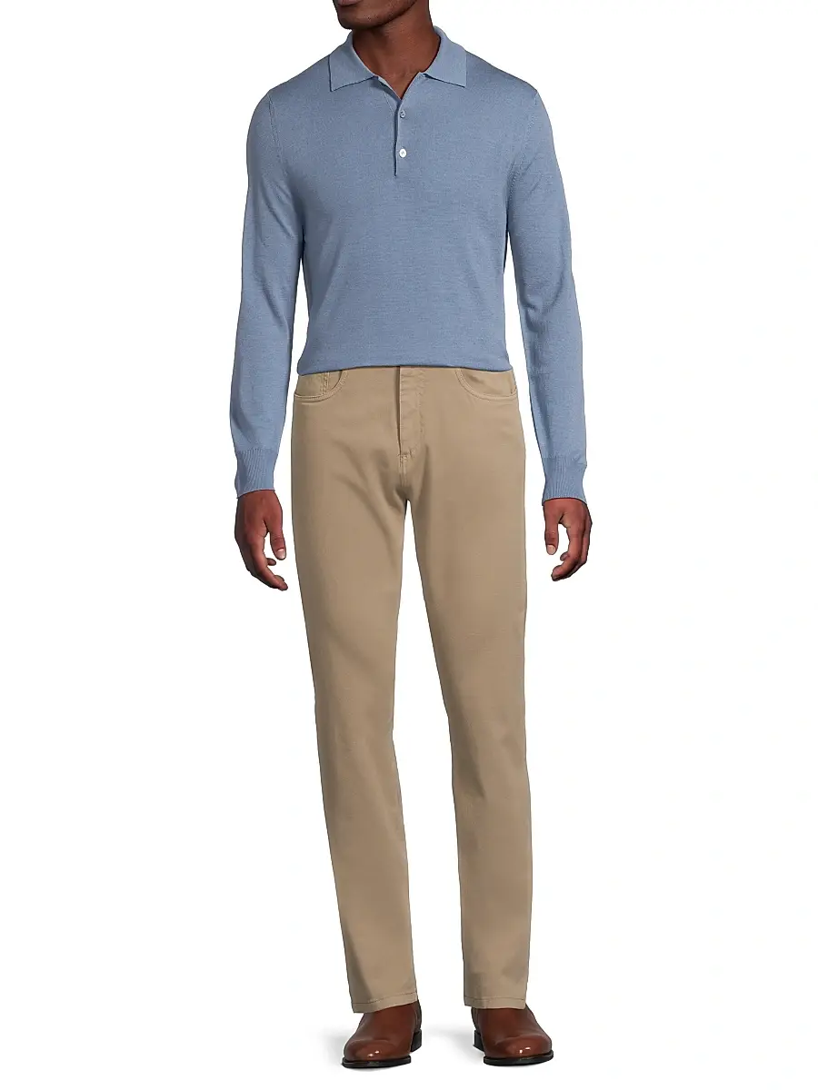 Canali Men's Heathered Merino Wool Modern-Fit Polo Shirt - Blue | Thumbnail 2 Canali Men's Heathered Merino Wool Modern-Fit Polo Shirt - Blue | Thumbnail 2