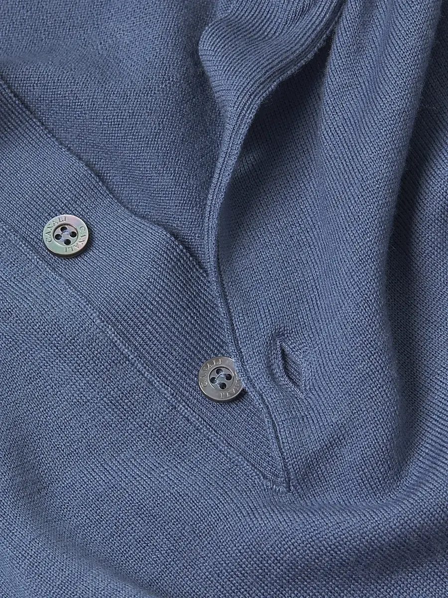 Canali Men's Heathered Merino Wool Modern-Fit Polo Shirt - Blue | Thumbnail 6 Canali Men's Heathered Merino Wool Modern-Fit Polo Shirt - Blue | Thumbnail 6
