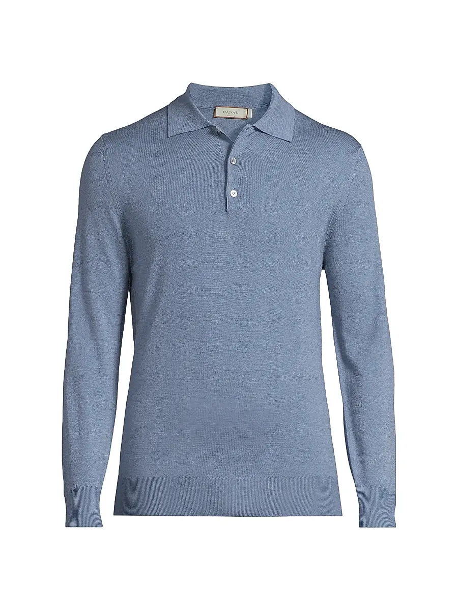 Men's Heathered Merino Wool Modern-Fit Polo Shirt - Blue Men's Heathered Merino Wool Modern-Fit Polo Shirt - Blue