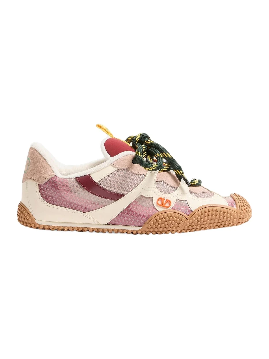 Valentino Women's Amphibia Sneakers in Rubberized Calfskin - Multicolor Pink