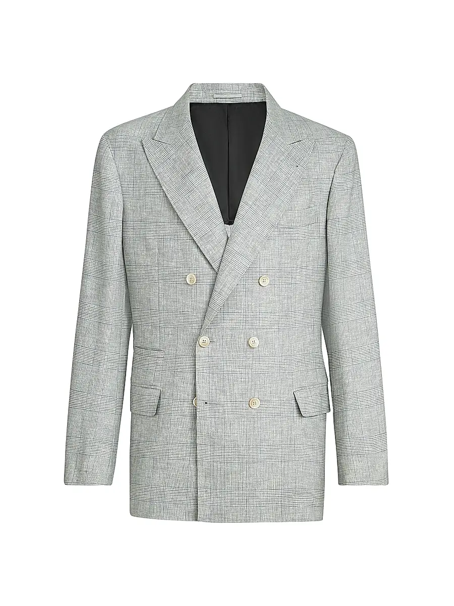 Brunello Cucinelli Men's Virgin Wool Prince of Wales One and a Half Breasted Deconstructed Blazer | Thumbnail 2 Brunello Cucinelli Men's Virgin Wool Prince of Wales One and a Half Breasted Deconstructed Blazer | Thumbnail 2