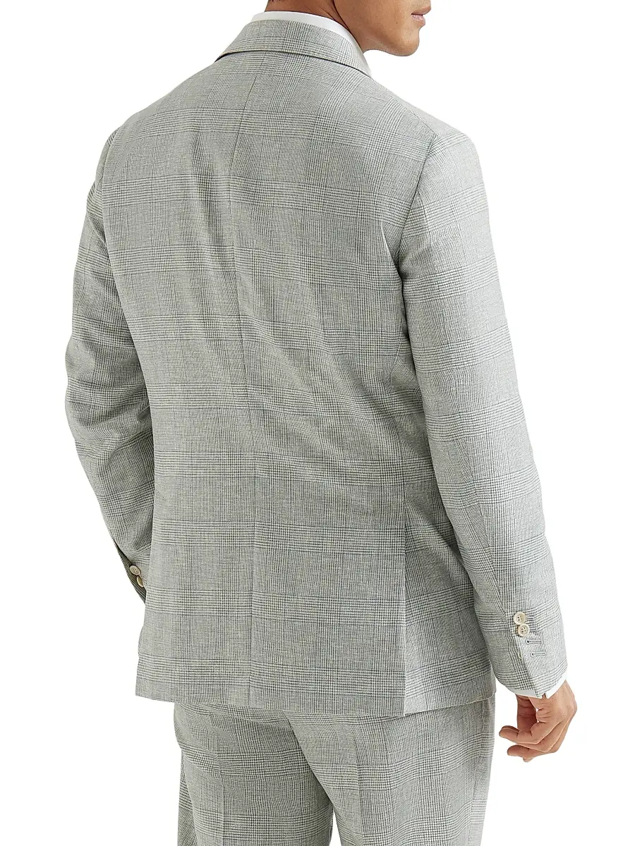 Brunello Cucinelli Men's Virgin Wool Prince of Wales One and a Half Breasted Deconstructed Blazer | Thumbnail 3 Brunello Cucinelli Men's Virgin Wool Prince of Wales One and a Half Breasted Deconstructed Blazer | Thumbnail 3