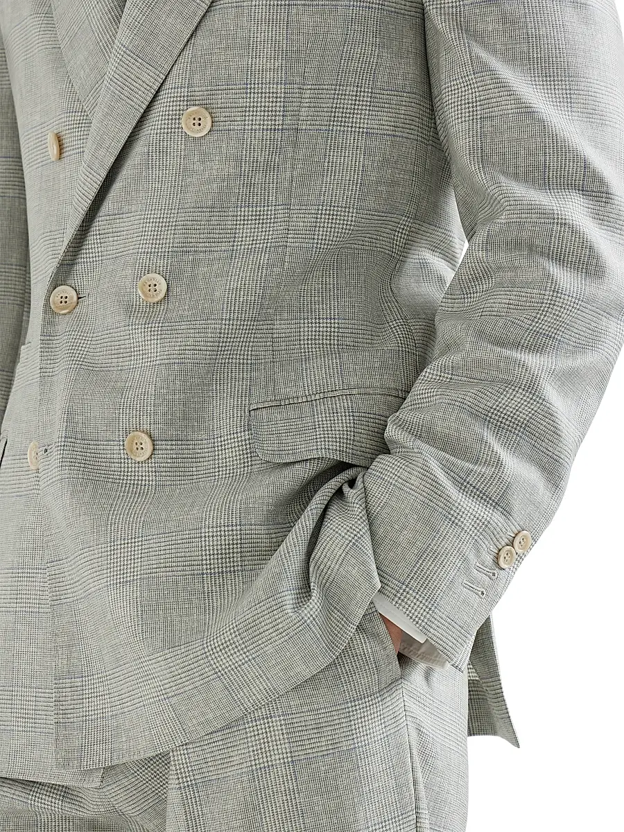Brunello Cucinelli Men's Virgin Wool Prince of Wales One and a Half Breasted Deconstructed Blazer | Thumbnail 4 Brunello Cucinelli Men's Virgin Wool Prince of Wales One and a Half Breasted Deconstructed Blazer | Thumbnail 4