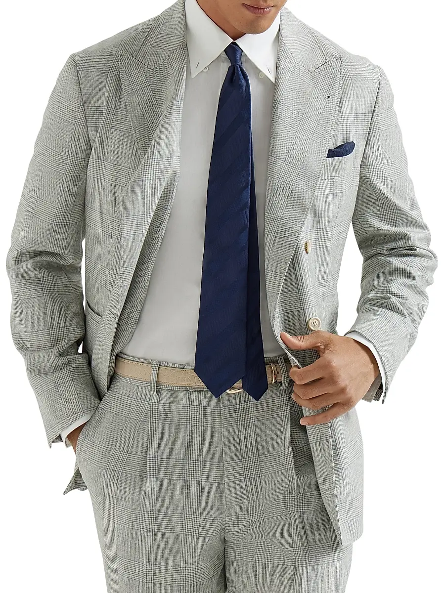 Brunello Cucinelli Men's Virgin Wool Prince of Wales One and a Half Breasted Deconstructed Blazer | Thumbnail 5 Brunello Cucinelli Men's Virgin Wool Prince of Wales One and a Half Breasted Deconstructed Blazer | Thumbnail 5