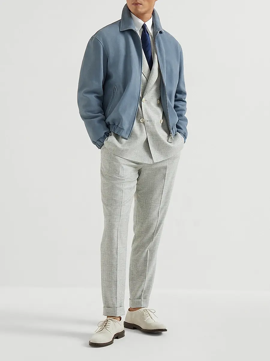 Brunello Cucinelli Men's Virgin Wool Prince of Wales One and a Half Breasted Deconstructed Blazer | Thumbnail 6 Brunello Cucinelli Men's Virgin Wool Prince of Wales One and a Half Breasted Deconstructed Blazer | Thumbnail 6