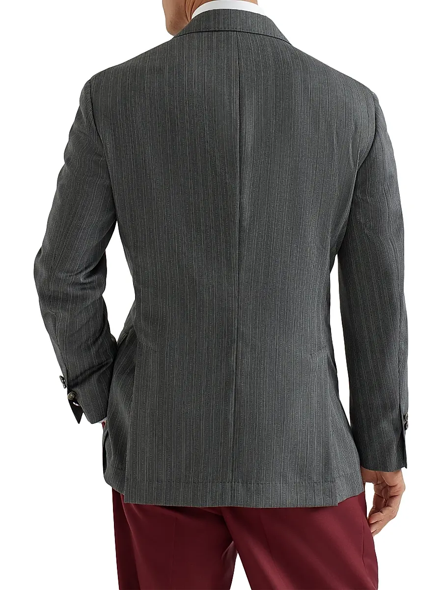 Brunello Cucinelli Men's Virgin Wool Fresco One and a Half Breasted Tailor Blazer with Metal Buttons | Thumbnail 3 Brunello Cucinelli Men's Virgin Wool Fresco One and a Half Breasted Tailor Blazer with Metal Buttons | Thumbnail 3