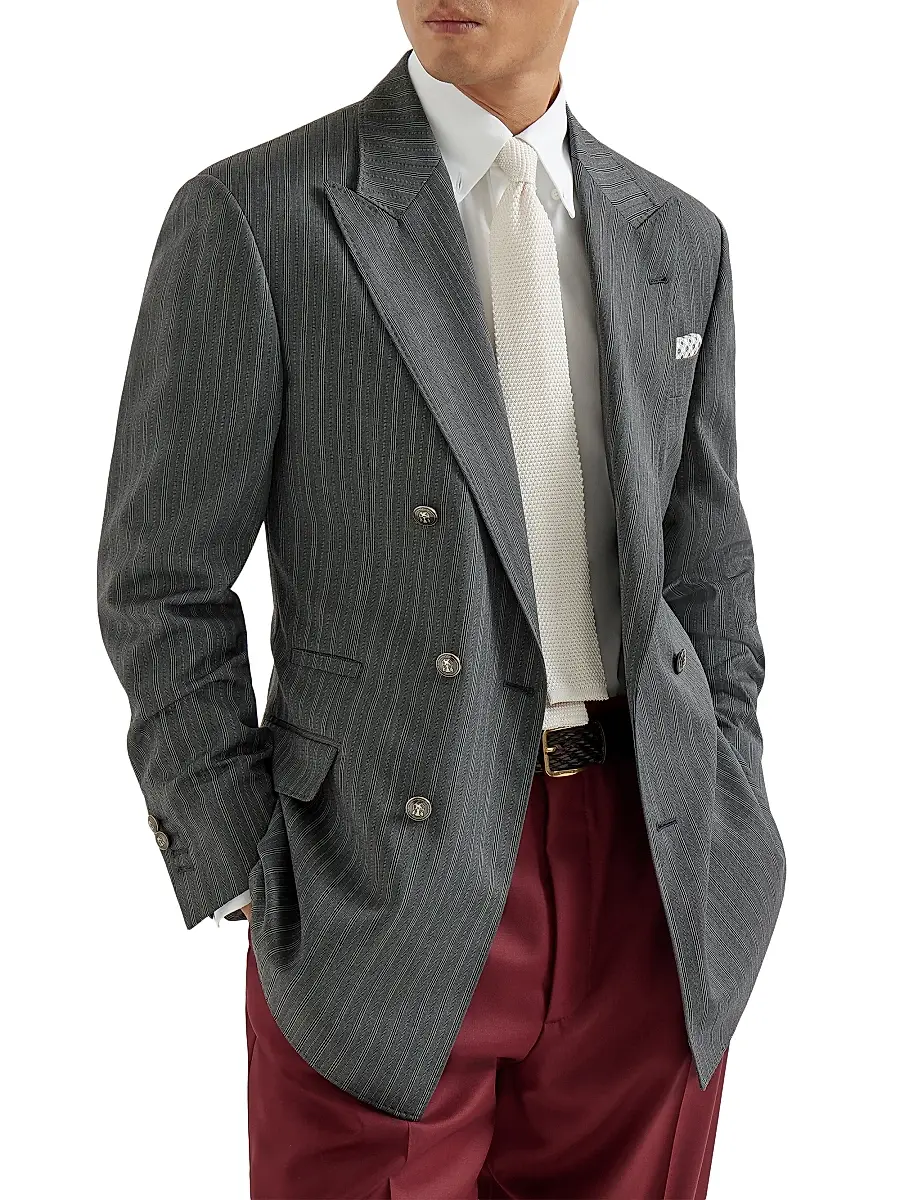 Brunello Cucinelli Men's Virgin Wool Fresco One and a Half Breasted Tailor Blazer with Metal Buttons | Thumbnail 5 Brunello Cucinelli Men's Virgin Wool Fresco One and a Half Breasted Tailor Blazer with Metal Buttons | Thumbnail 5