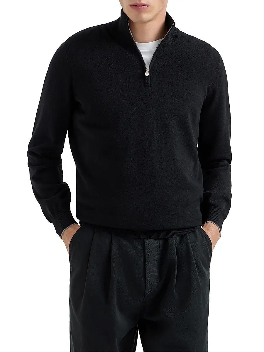 Brunello Cucinelli Men's Cashmere Sweater with Half Zip | Thumbnail 2 Brunello Cucinelli Men's Cashmere Sweater with Half Zip | Thumbnail 2