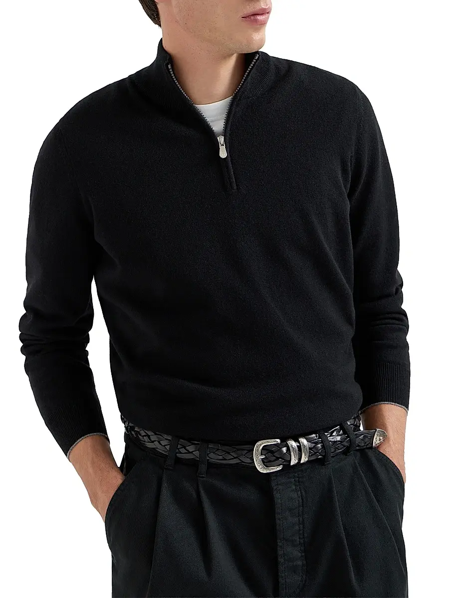 Brunello Cucinelli Men's Cashmere Sweater with Half Zip | Thumbnail 5 Brunello Cucinelli Men's Cashmere Sweater with Half Zip | Thumbnail 5