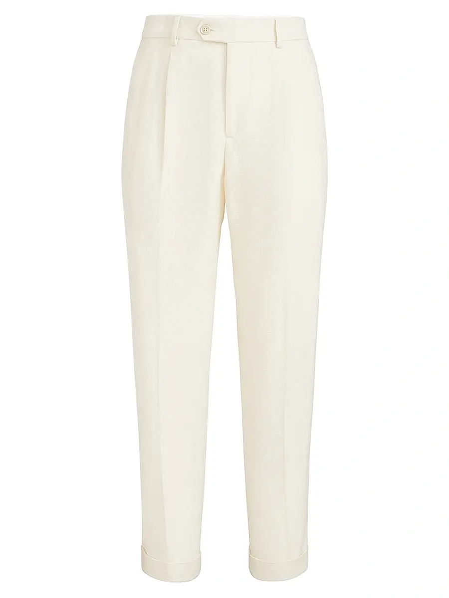 Brunello Cucinelli Men's Silk, Linen and Wool Hopsack Pleated Trousers - Navy Blue | Thumbnail 13 Brunello Cucinelli Men's Silk, Linen and Wool Hopsack Pleated Trousers - Navy Blue | Thumbnail 13