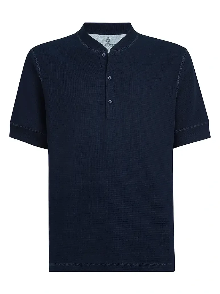 Men's Cotton Waffle Jersey T-Shirt with Henley Collar - Cobalt Men's Cotton Waffle Jersey T-Shirt with Henley Collar - Cobalt