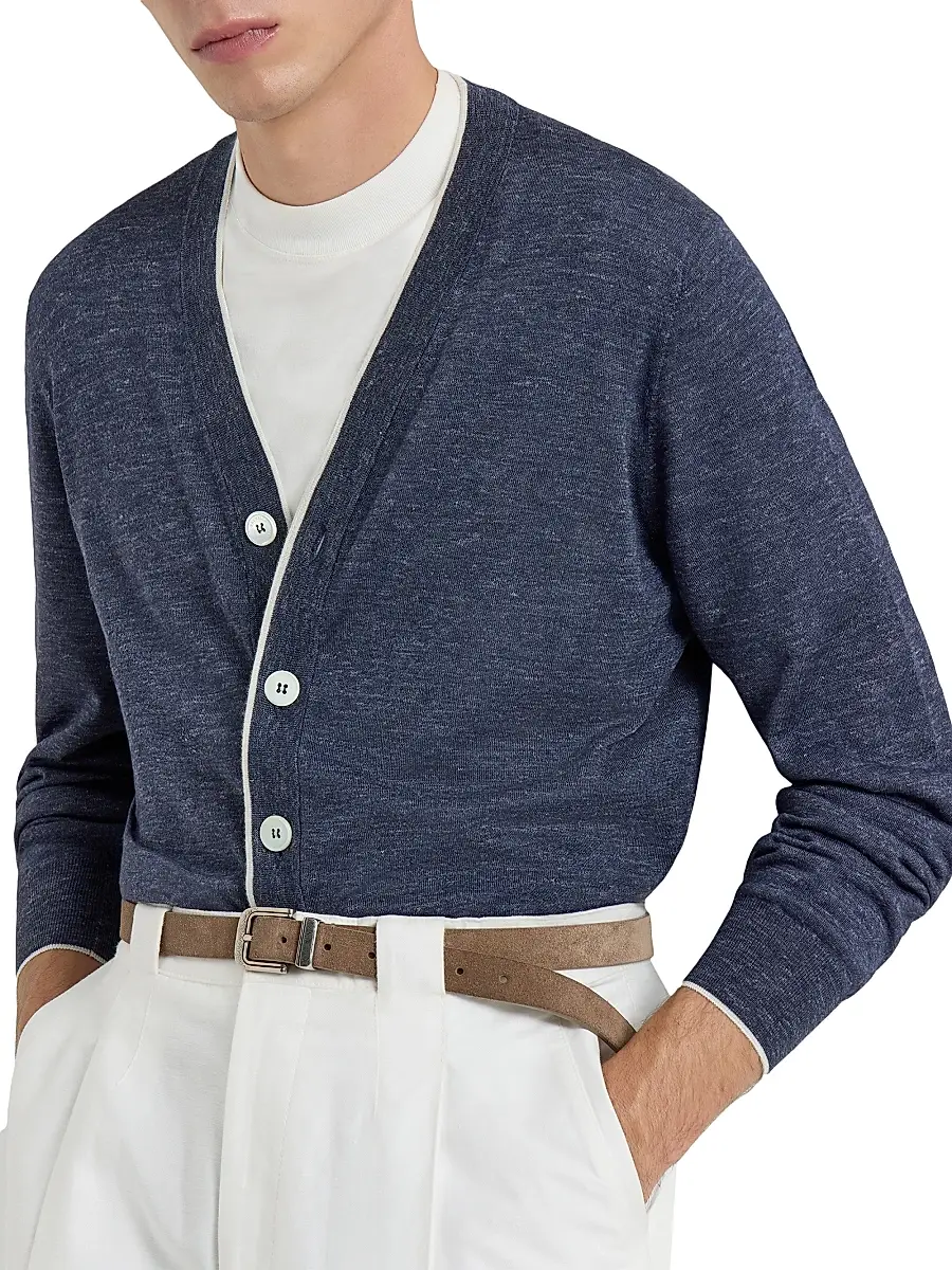 Brunello Cucinelli Men's Cashmere, Silk and Hemp Lightweight Cardigan | Thumbnail 5