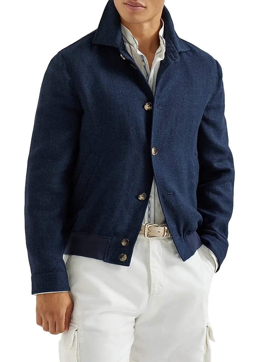 Brunello Cucinelli Men's Silk, Linen and Wool Hopsack Outerwear Jacket | Thumbnail 2 Brunello Cucinelli Men's Silk, Linen and Wool Hopsack Outerwear Jacket | Thumbnail 2