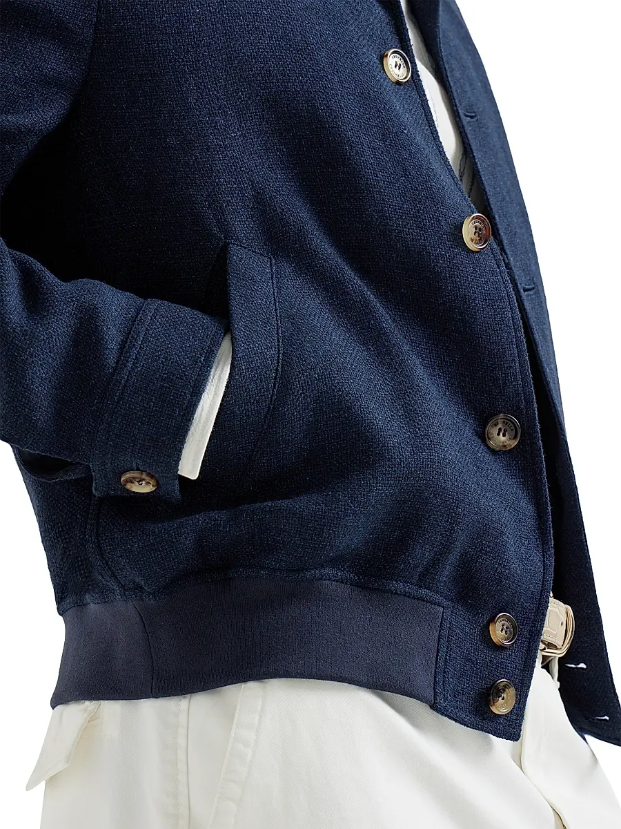 Brunello Cucinelli Men's Silk, Linen and Wool Hopsack Outerwear Jacket | Thumbnail 4 Brunello Cucinelli Men's Silk, Linen and Wool Hopsack Outerwear Jacket | Thumbnail 4