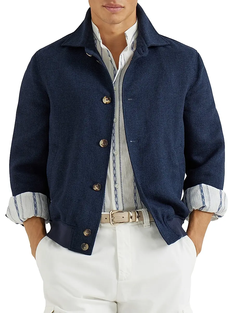 Brunello Cucinelli Men's Silk, Linen and Wool Hopsack Outerwear Jacket | Thumbnail 5 Brunello Cucinelli Men's Silk, Linen and Wool Hopsack Outerwear Jacket | Thumbnail 5